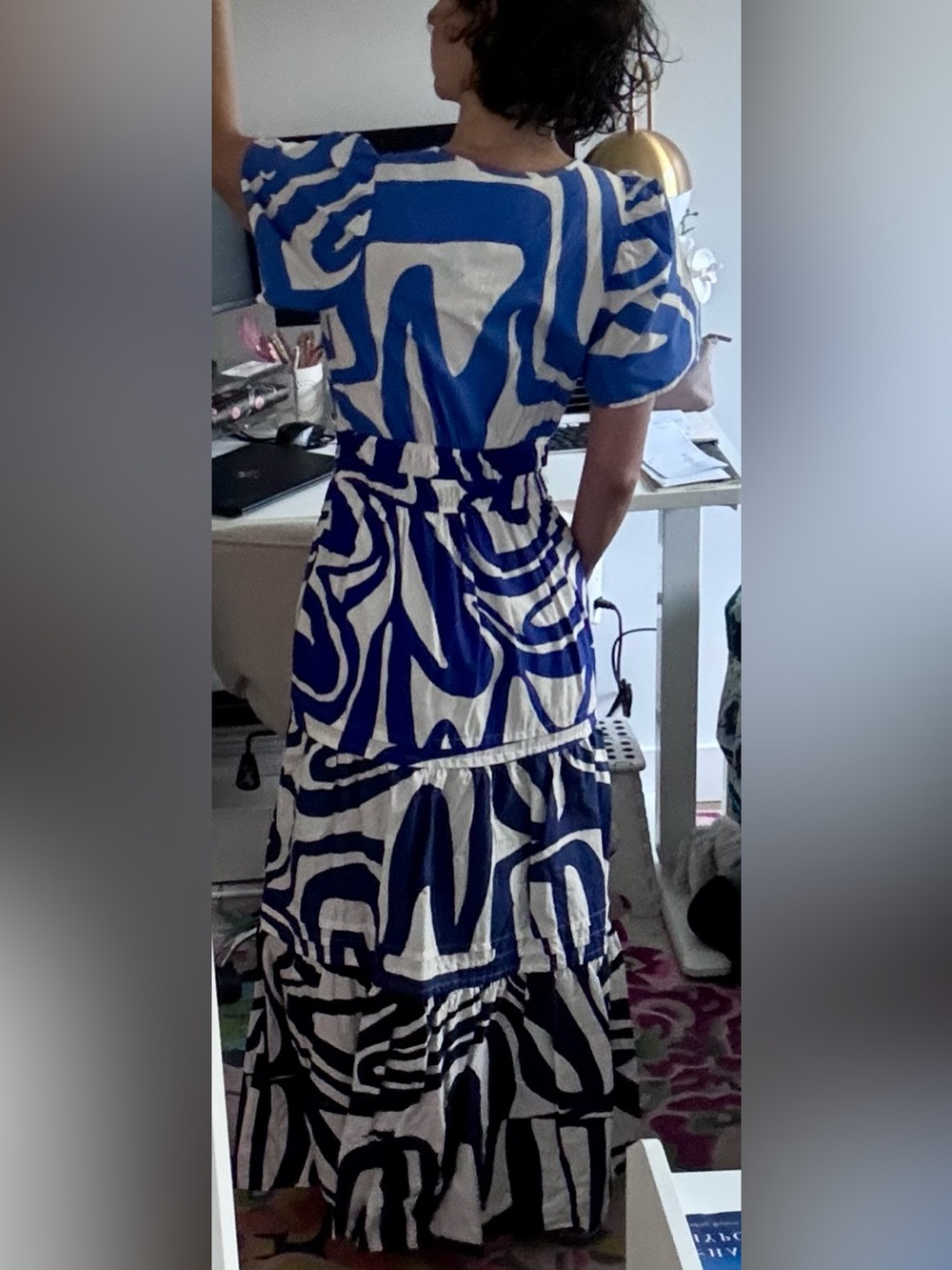 Anthropologie Blue and White Abstract Midi Dress - Picture 3 of 5